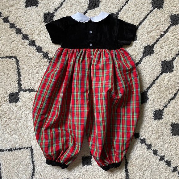 Vintage Carter’s Red Plaid Taffeta Bubble Romper Christmas Holiday Size 18 Mo - Picture 2 of 8